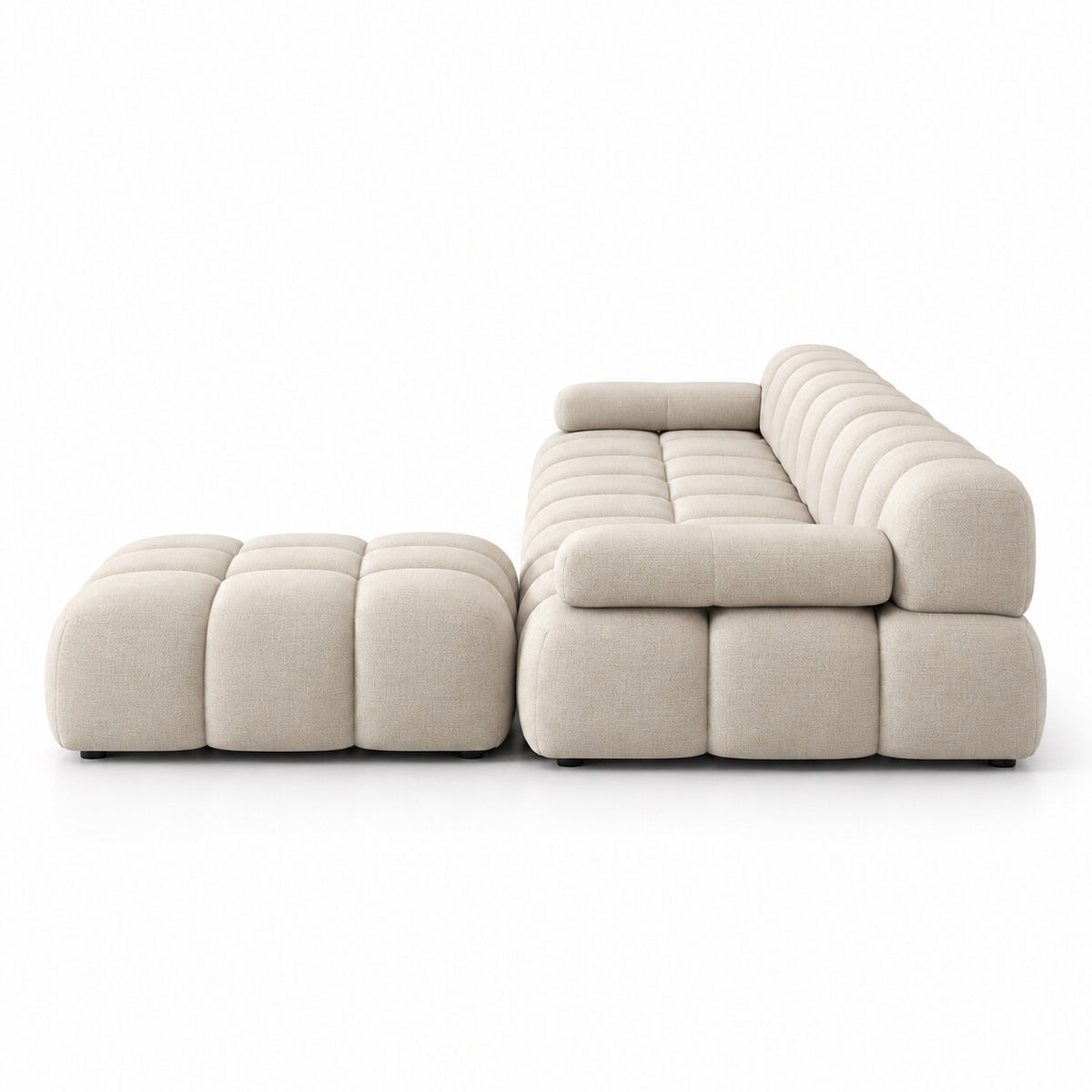 Canapé d'angle Almería 4 places beige avec méridienne, vue de profil