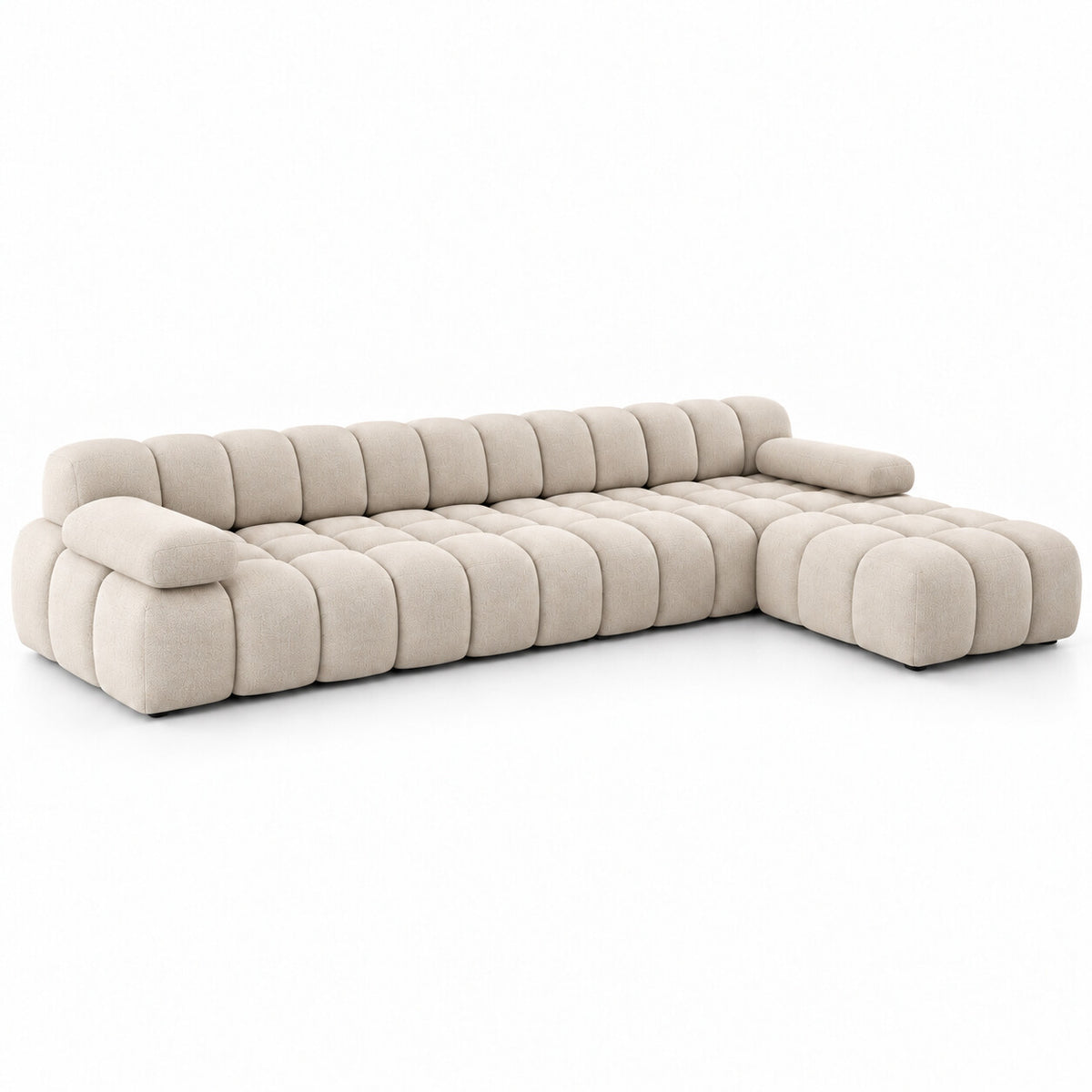 Canapé d'angle Almería 4 places beige avec méridienne, vue trois quarts