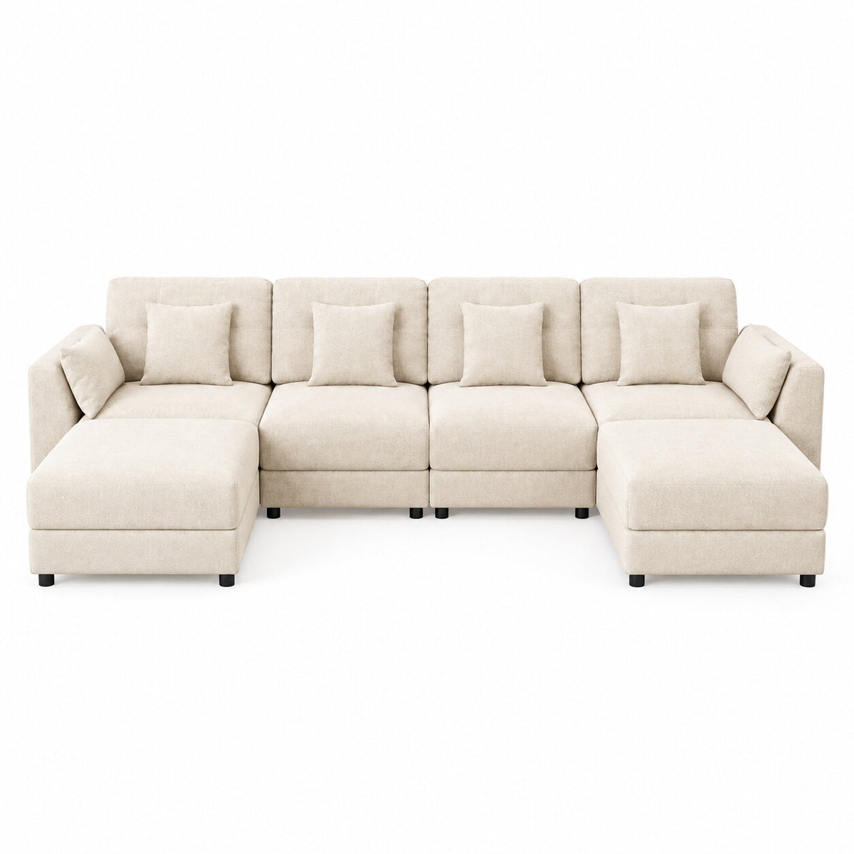 Canapé modulable Cadiz 4/5 places en tissu chenillé beige, vue de face