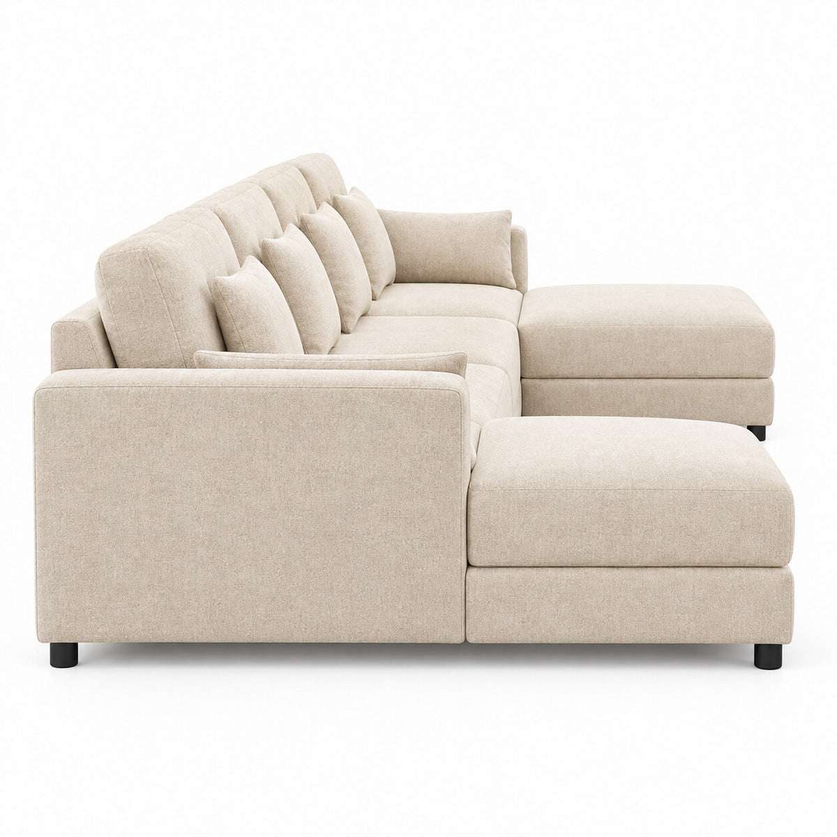 Canapé modulable Cadiz 4/5 places en tissu chenillé beige, vue de profil
