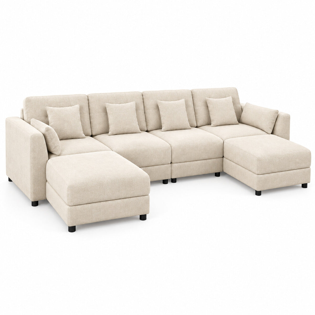Canapé modulable Cadiz 4/5 places en tissu chenillé beige, vue trois quarts
