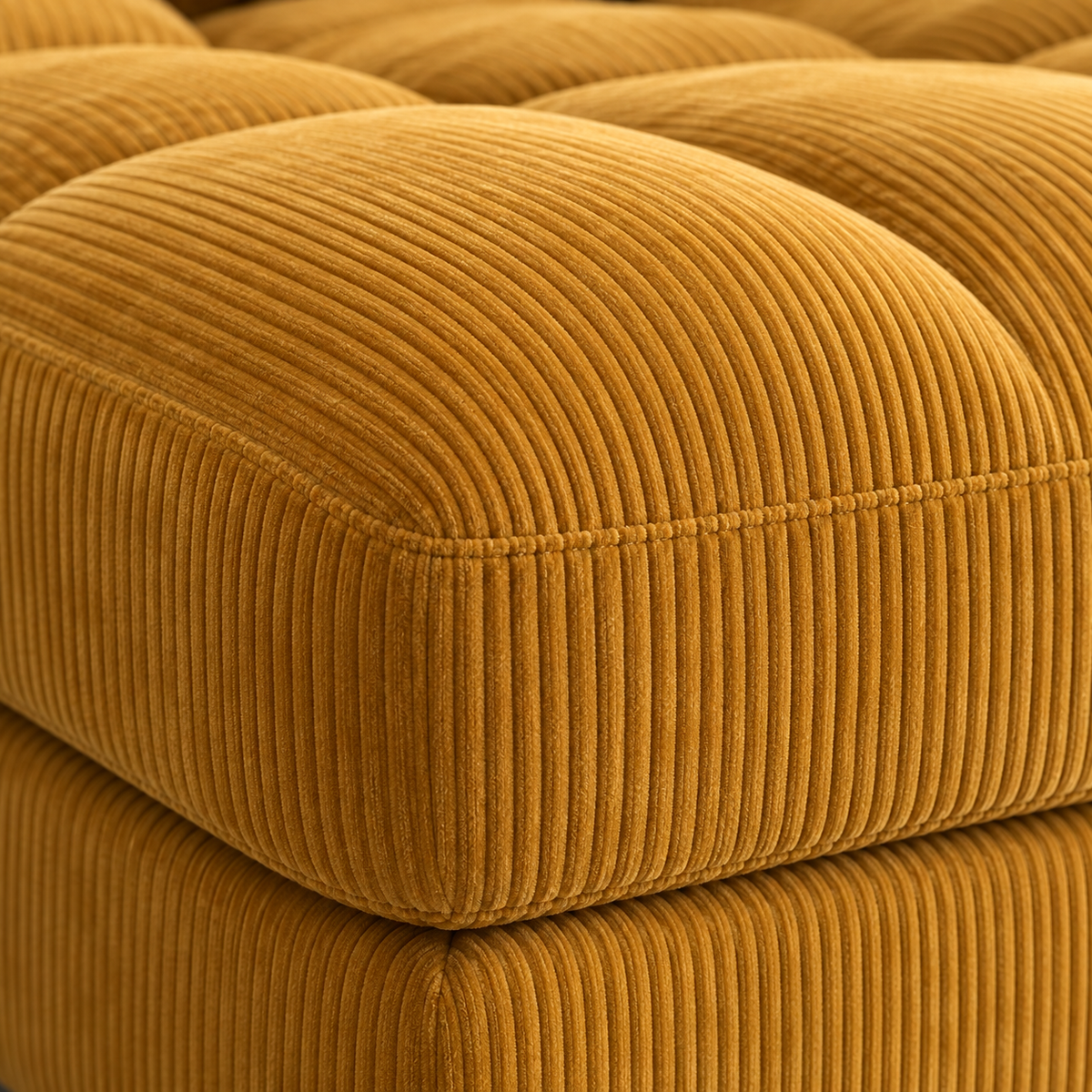 Canapé Marbella en velours côtelé jaune moutarde, détail du tissu
