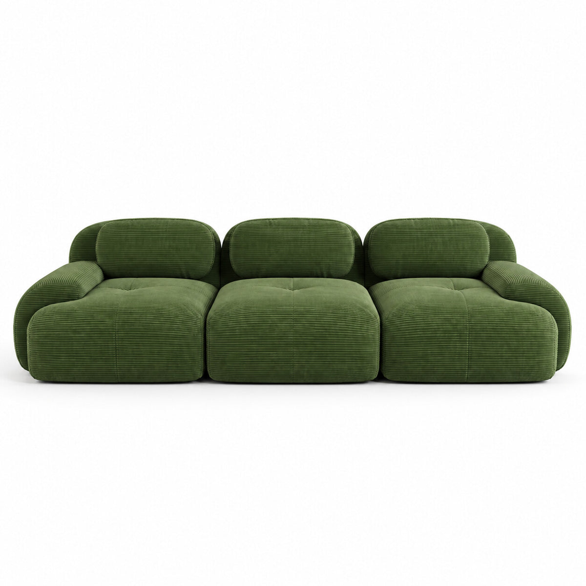Canapé Grenade 3 places en velours côtelé vert olive, vue de face