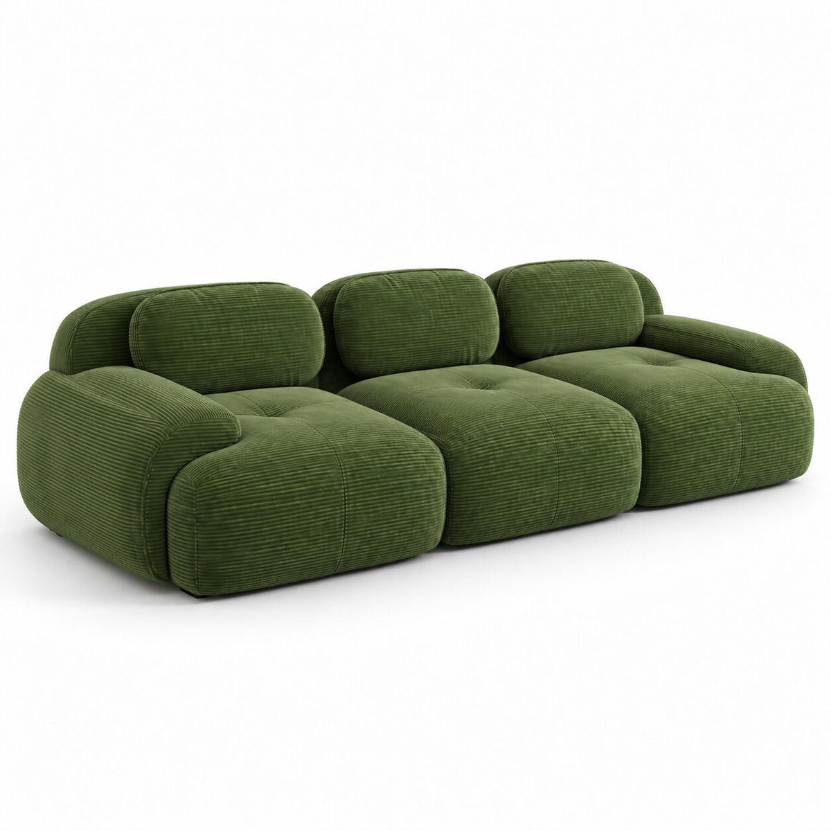 Canapé Grenade 3 places en velours côtelé vert olive, vue trois quarts