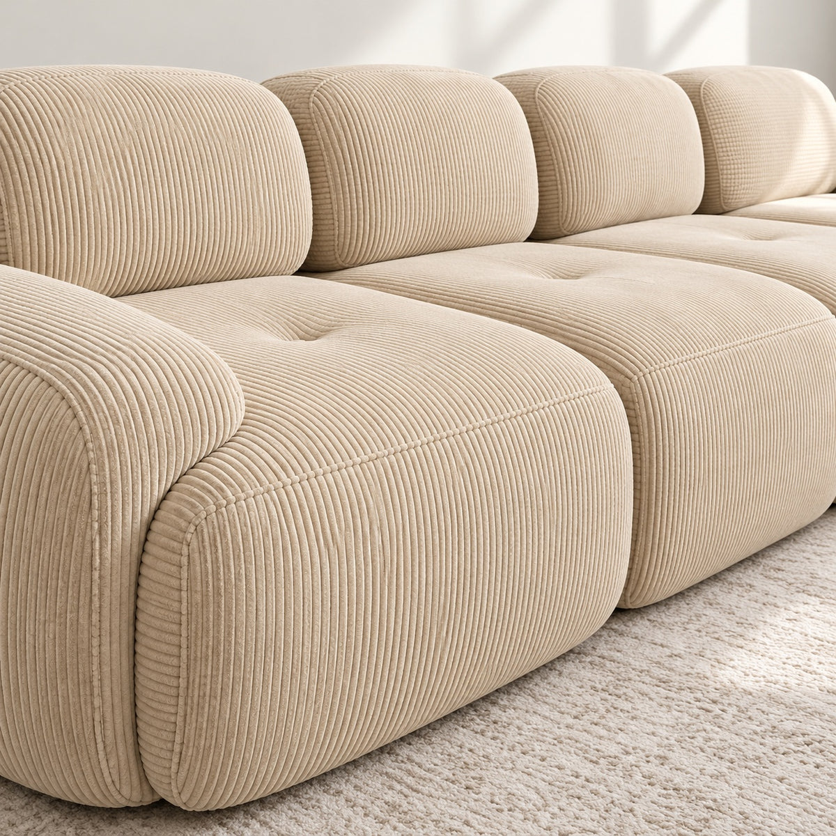 Canapé Grenade 4 places en velours côtelé beige, détail du tissu