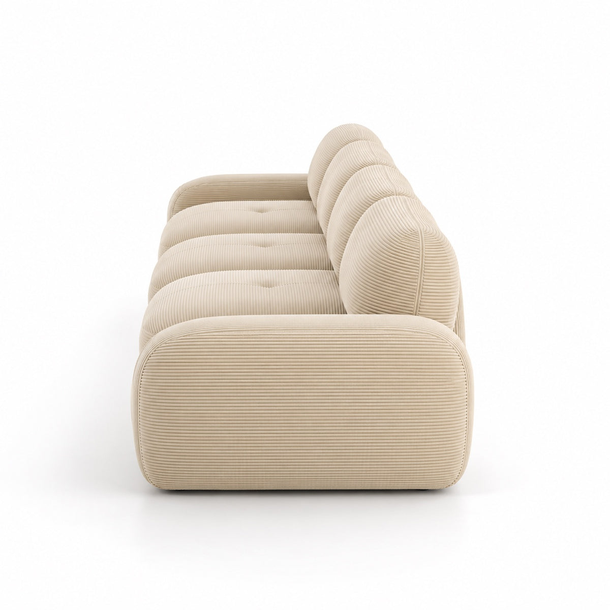 Canapé Grenade 4 places en velours côtelé beige, vue de profil