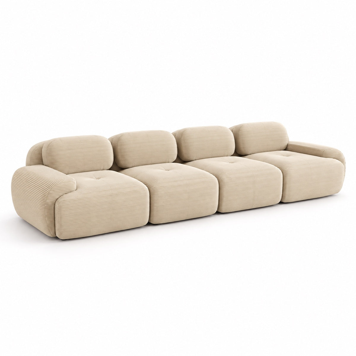 Canapé Grenade 4 places en velours côtelé beige, vue trois quarts