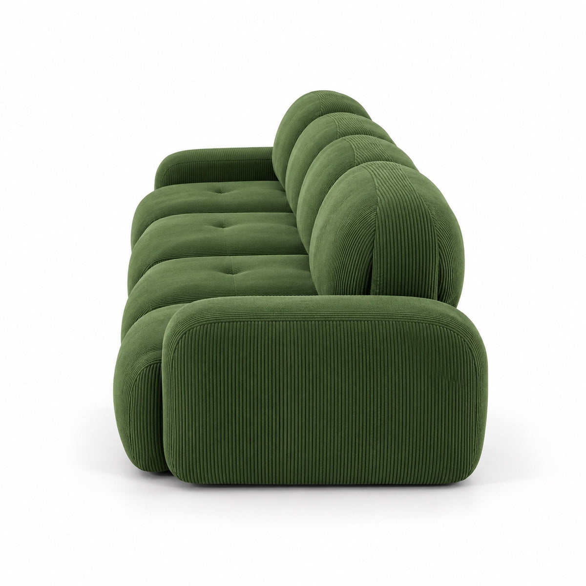 Canapé Grenade 4 places en velours côtelé vert olive, vue de profil
