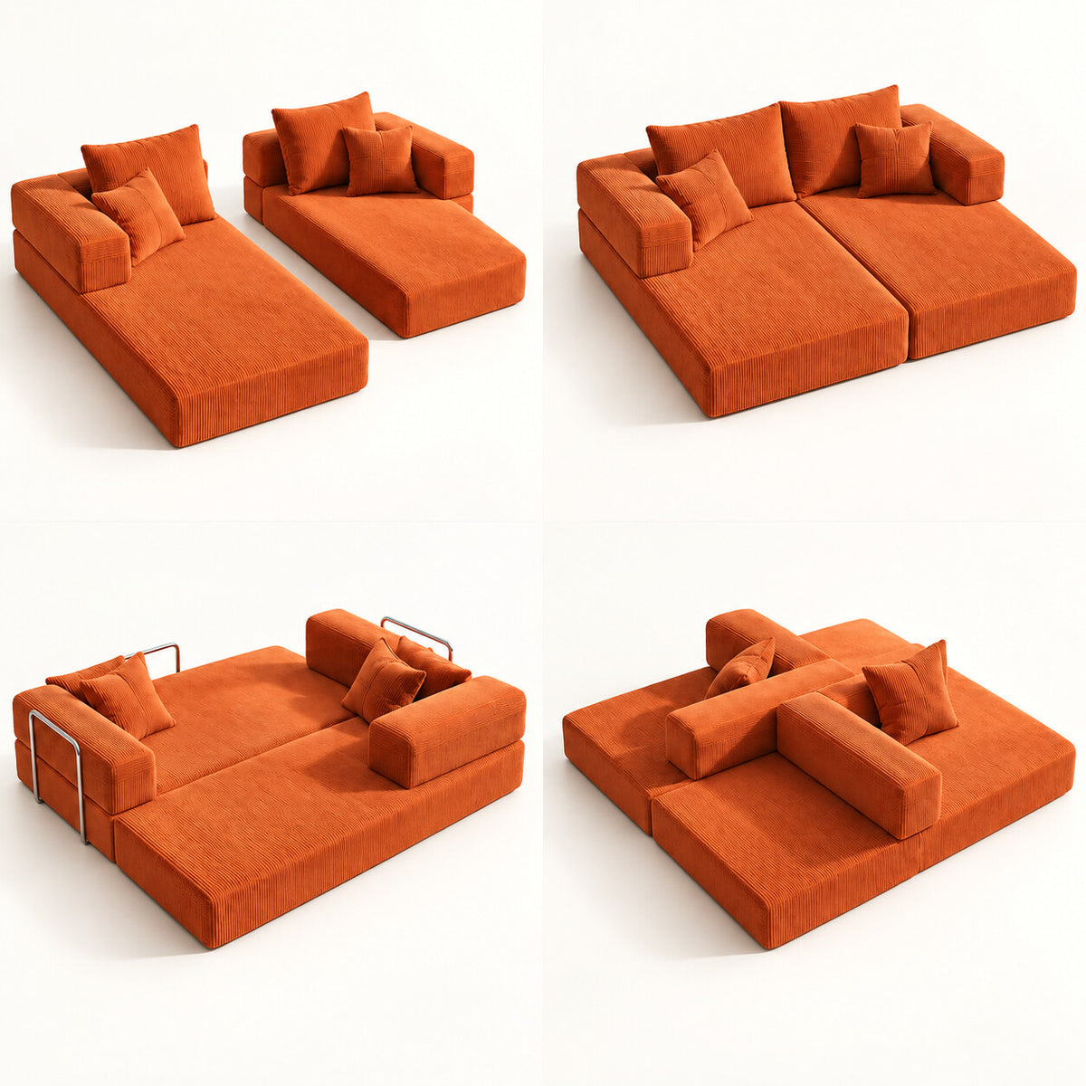 Canapé convertible Jaén 2 places en velours côtelé terracotta, quatre configurations modulables
