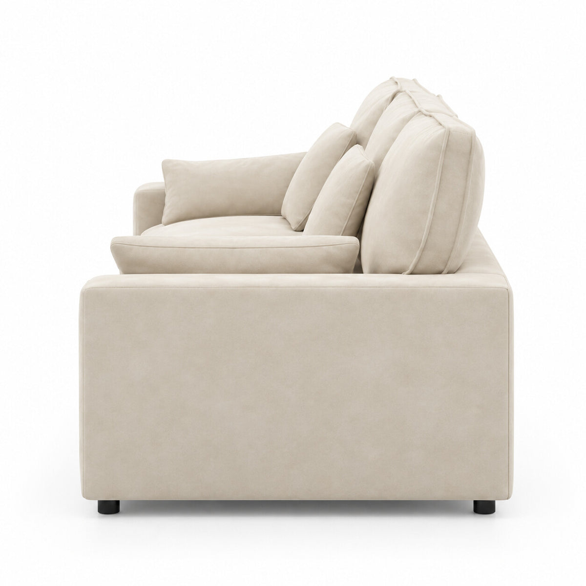 Canapé Mija 2 places en velours beige, vue de profil