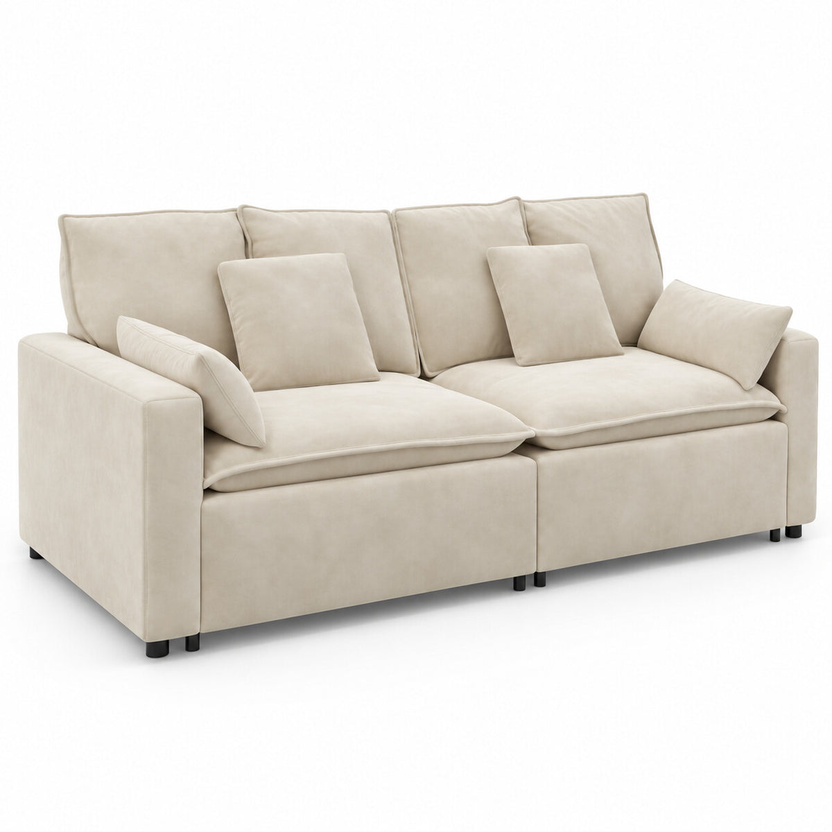 Canapé Mija 2 places en velours beige, vue trois quarts