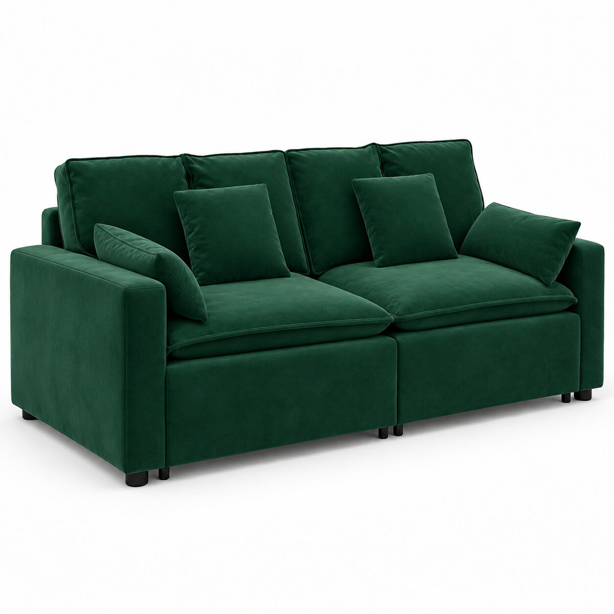 Canapé Mija 2 places en velours vert émeraude, vue trois quarts