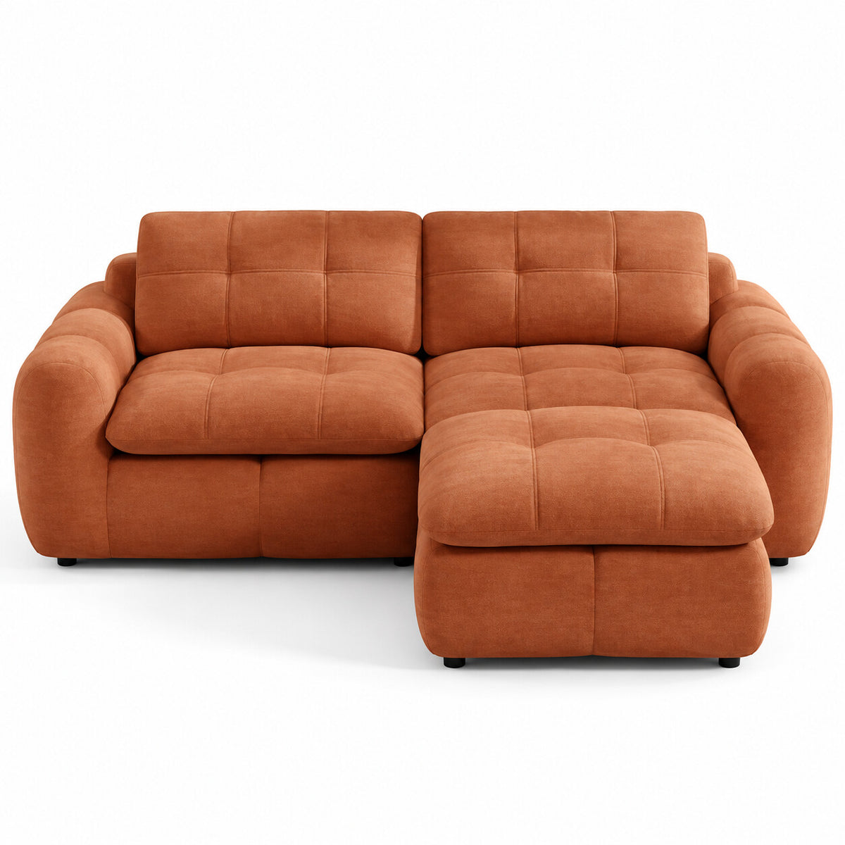 Canapé modulable Ronda 2 places terracotta avec pouf, vue de face