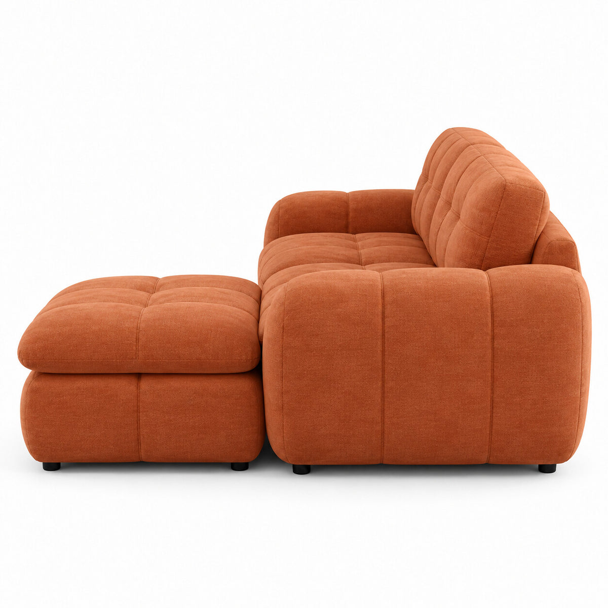 Canapé modulable Ronda 2 places terracotta avec pouf, vue de profil