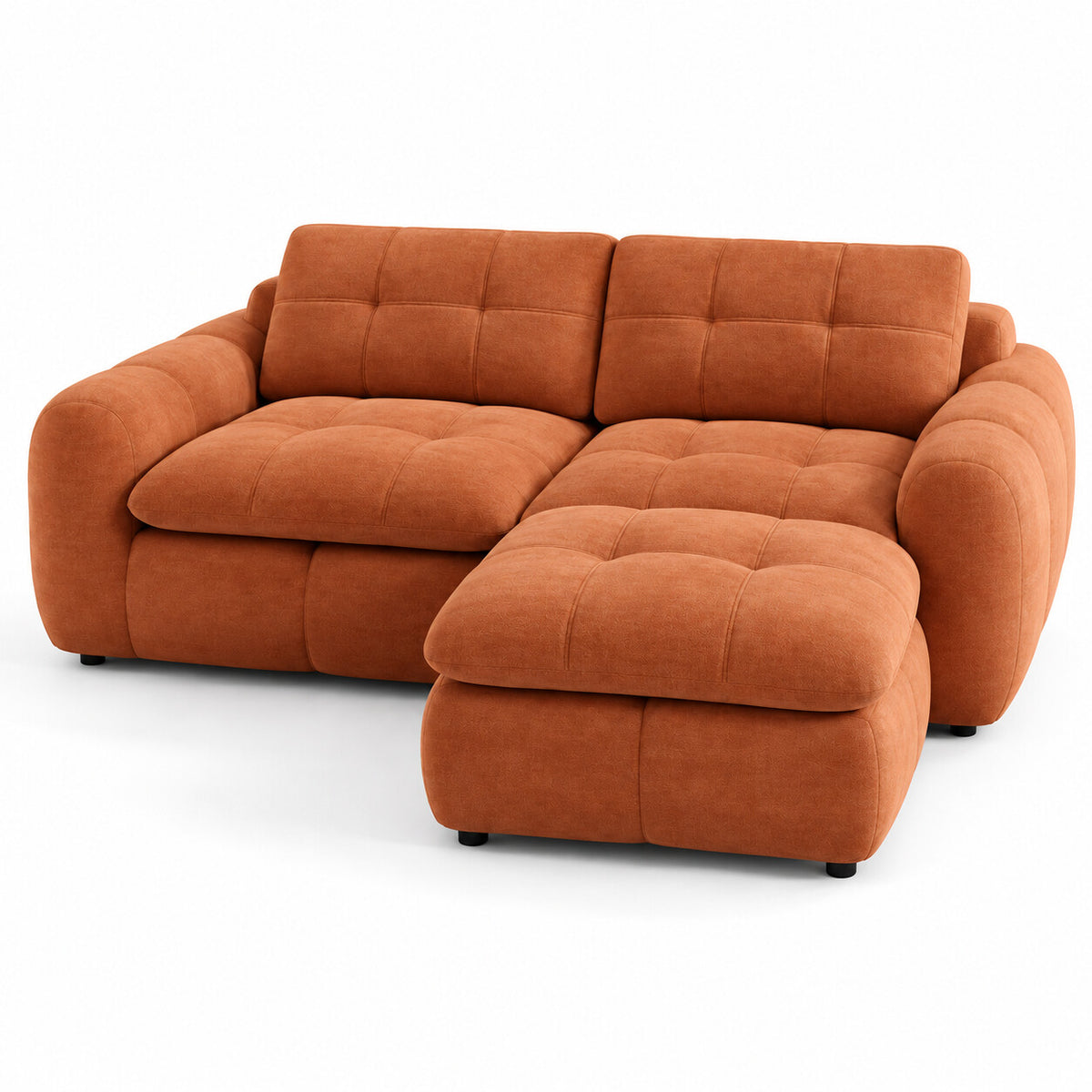 Canapé modulable Ronda 2 places terracotta avec pouf, vue trois quarts