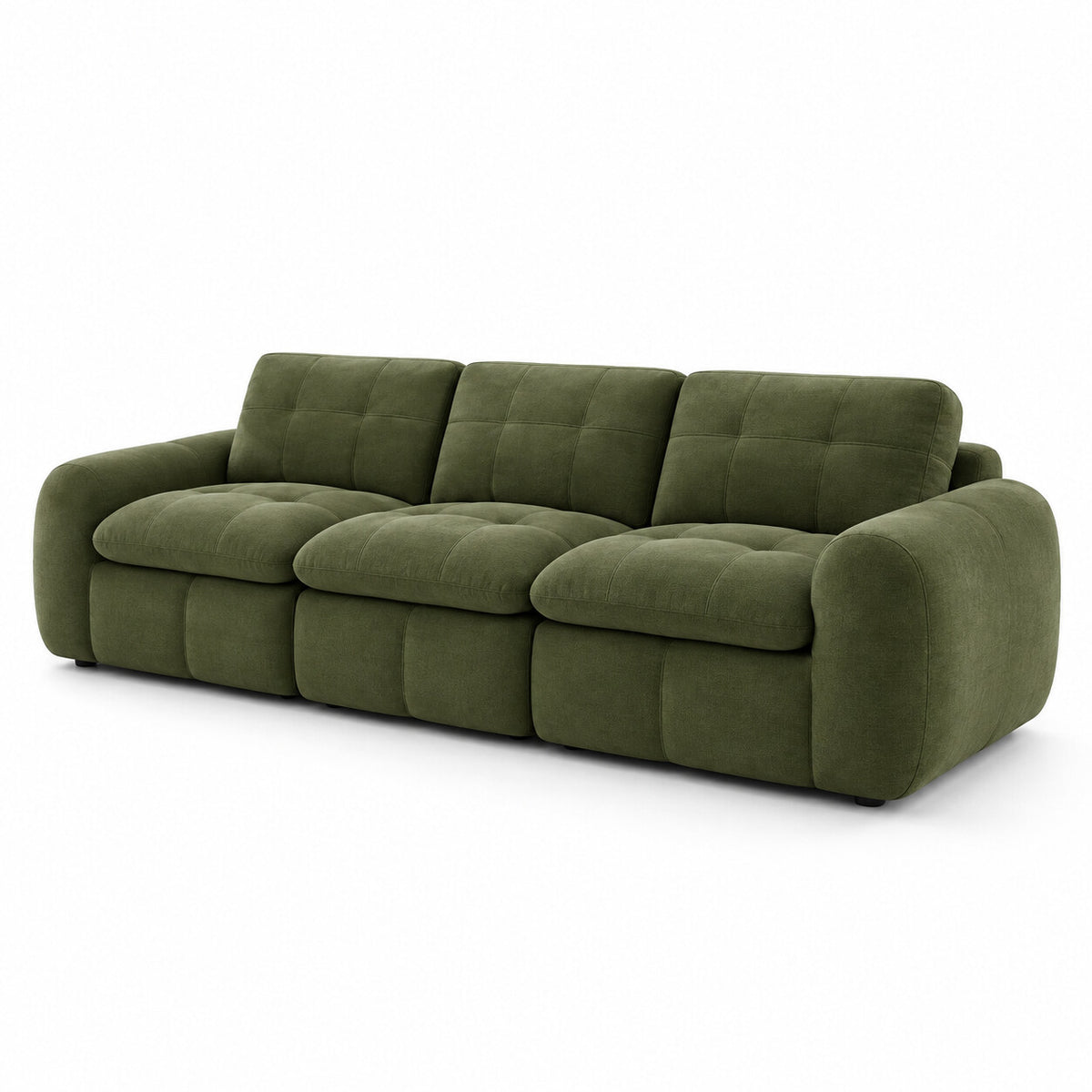 Canapé modulable Ronda 3 places vert olive, vue trois quarts