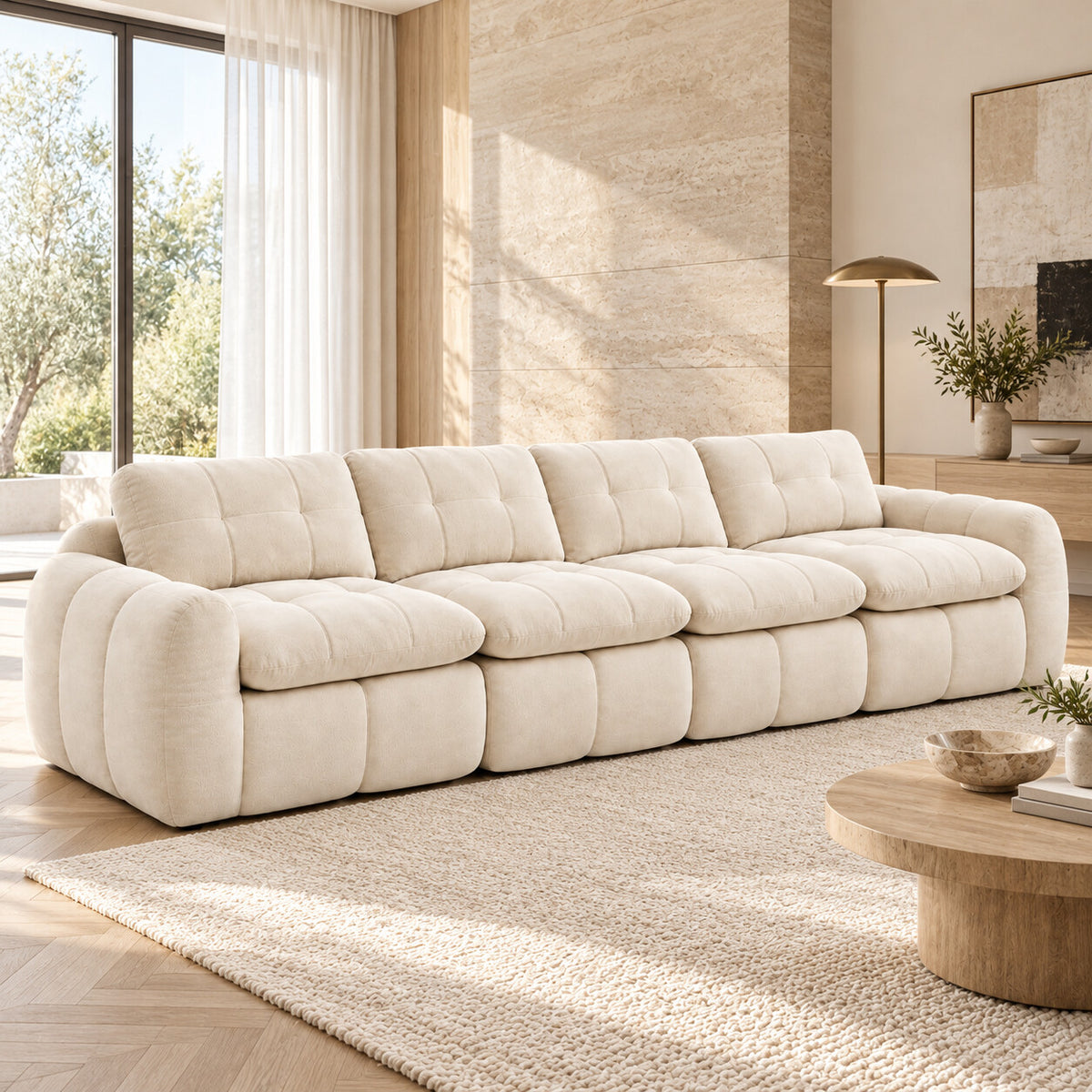 Canapé modulable Ronda 4 places beige en situation dans un salon
