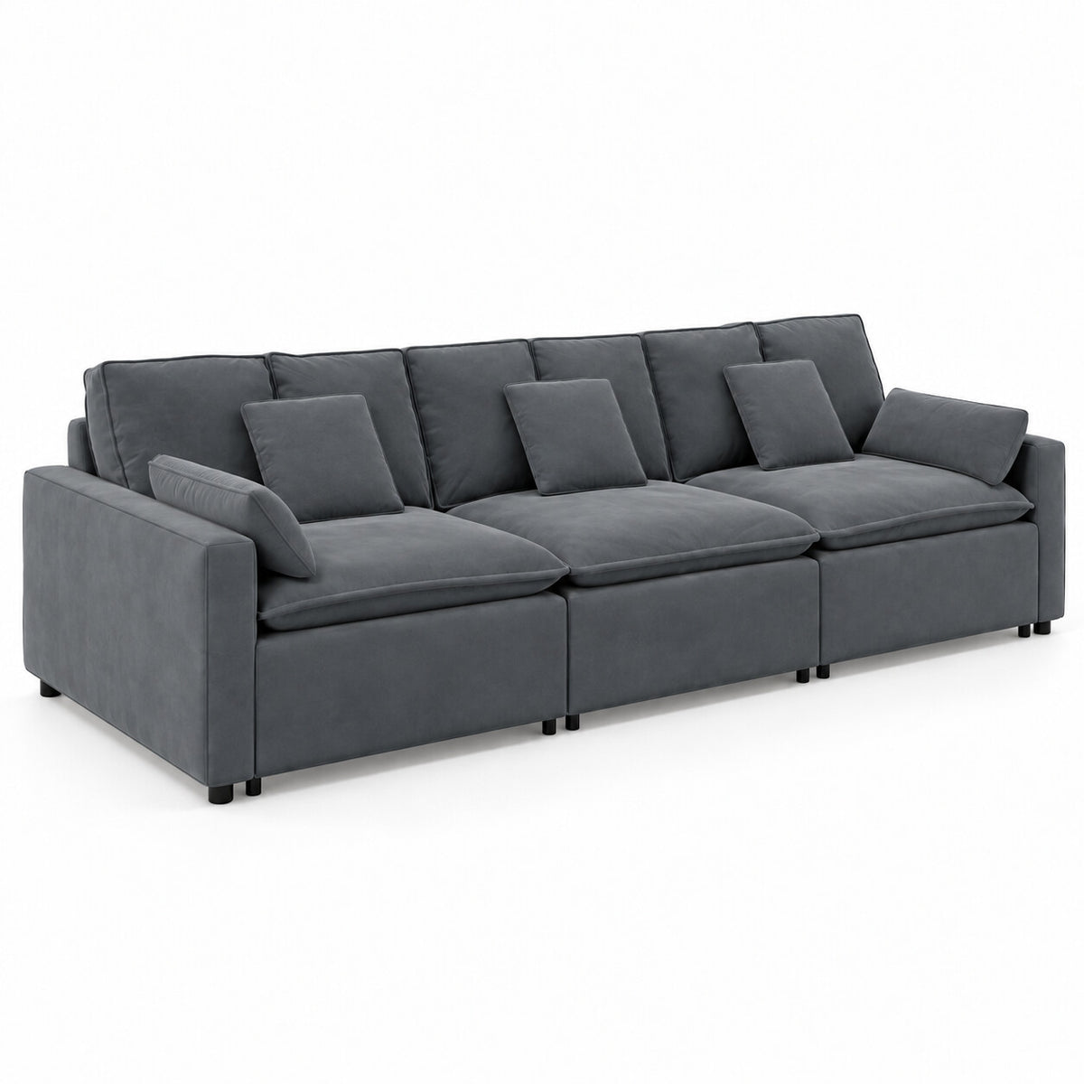 Canapé Mija 3 places en velours gris ardoise, vue trois quarts